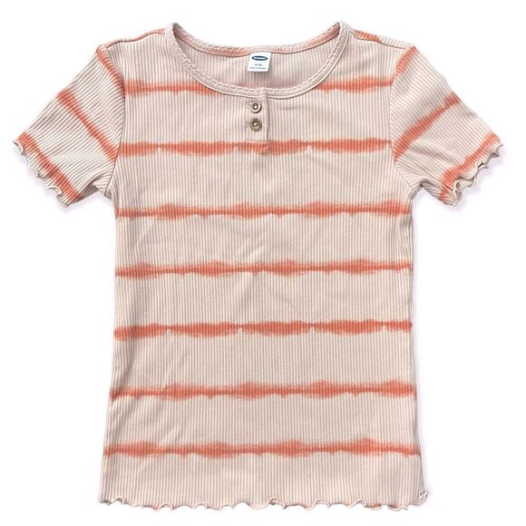 Old Navy Girl’s Orange Tie-Dye Striped Pullover Ribbed Short Sleeve Top Size 8 - Picture 1 of 14